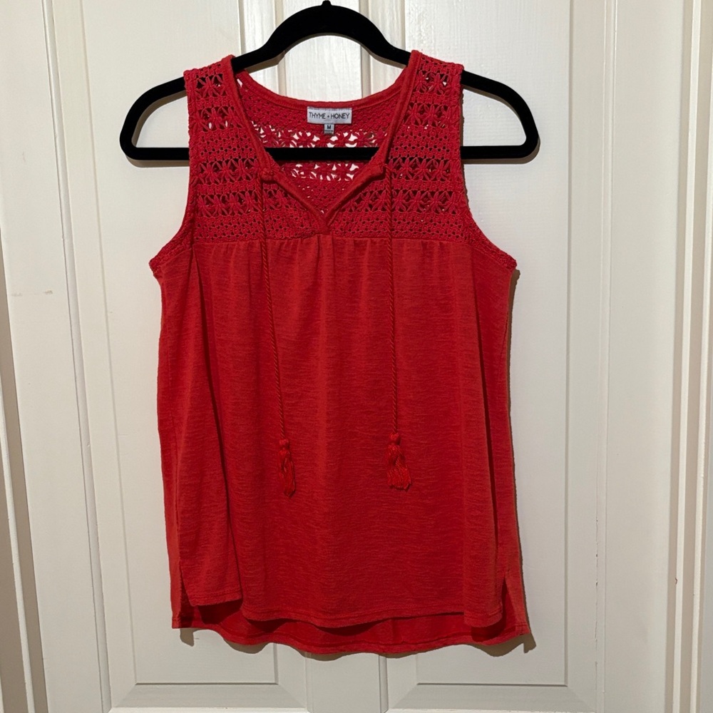 Red Crochet Accent Tank Top